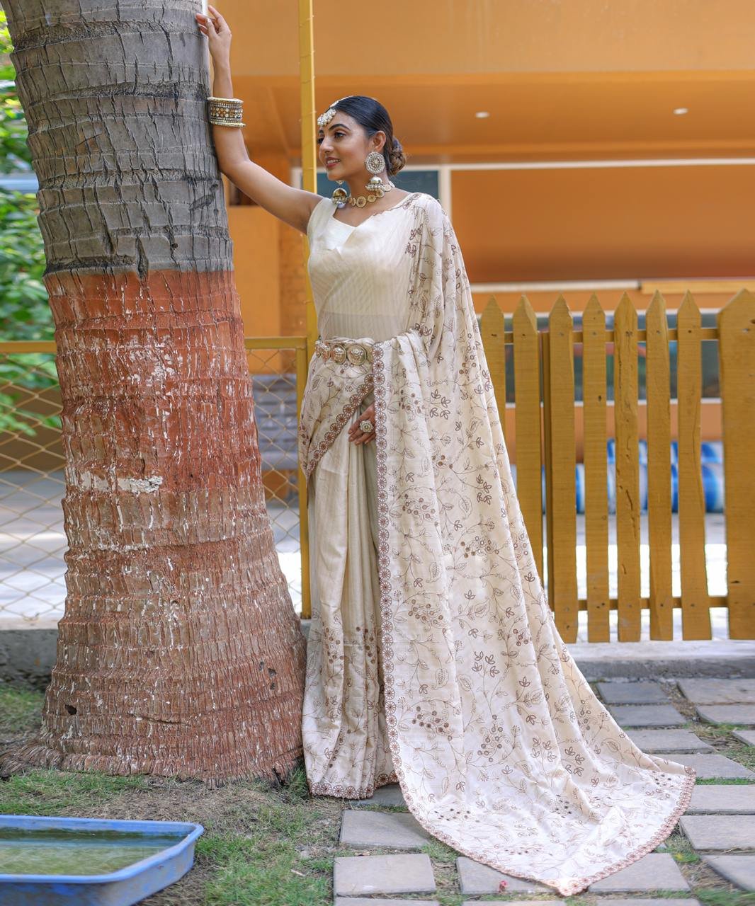 Women's Royal Prussian Blue Georgette Saree with Intricate Silver Thread & Mirror Work Embroidery – Perfect for Festive & Wedding Celebrations - Image 25